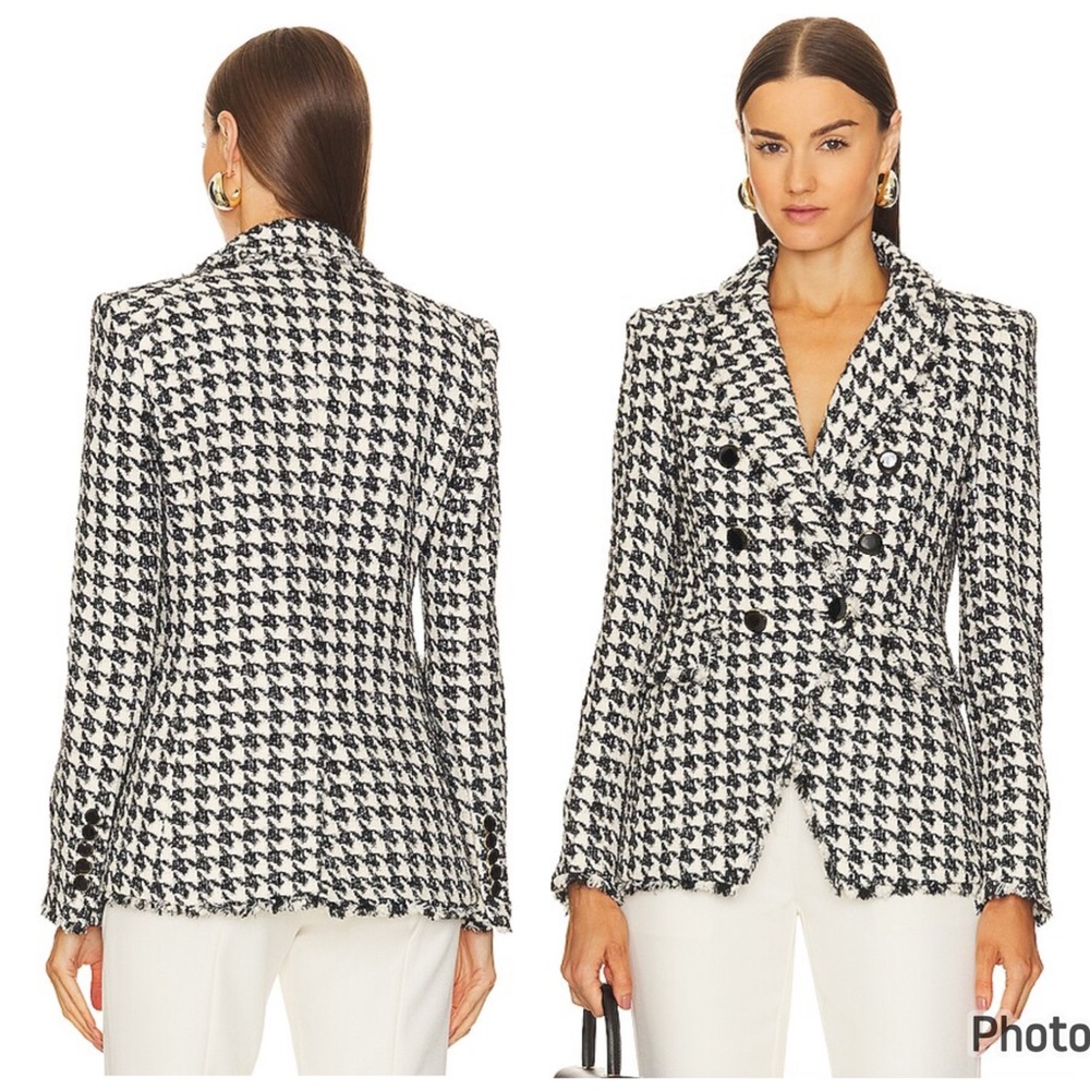 Veronica Beard Miller Dickey Jacket Tweed Houndstooth Black Cream Size 10 Blazer